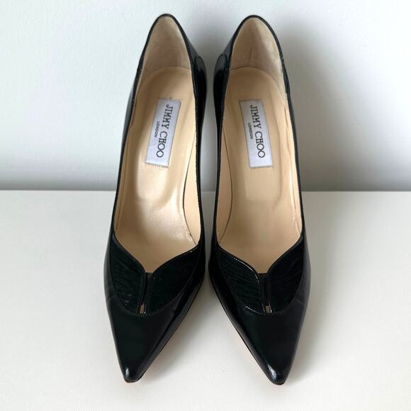 Jimmy Choo Black Leather Pointed Toe Heels Pumps Size 37.5 - Picture 3 of 15